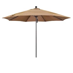 11 ft. Bronze Aluminum Commercial Market Patio Umbrella with Fiberglass Ribs and Pulley Lift in Terrace Sequoia Olefin
