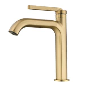 Single Handle Single Hole Bathroom Faucet with Water Supply Hoses in Brushed Gold