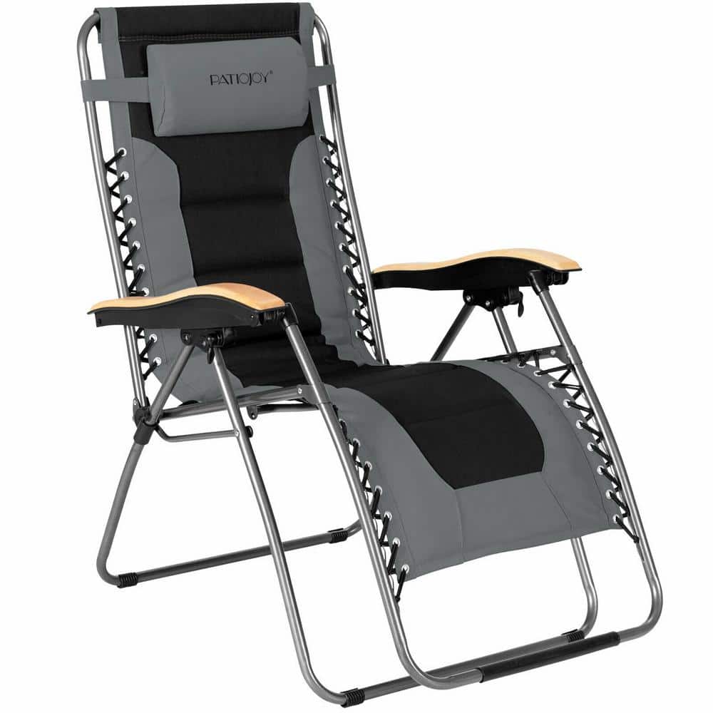 Oversized Gray Steel Zero Gravity Lounger with Cushions and Arms