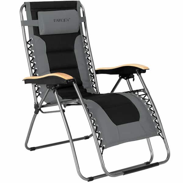 ANGELES HOME Folding Adjustable Metal Outdoor Lounge Chair in Gray