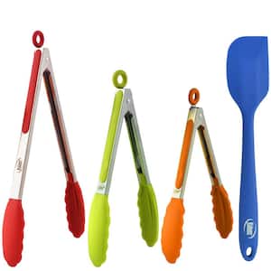 Non-Stick Silicone Tip Mixed Stainless-Steel Tongs and Spatula (Set of 4)
