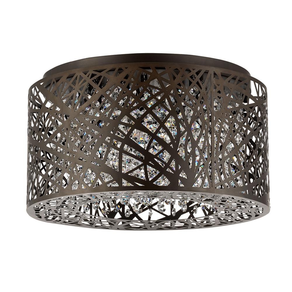 16 in. 7-Light Black Drum Flush Mount Crystal Chandelier with Nest Shaped Shade price history on PriceWatchPro
