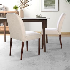 Noriko Beige Fabric Upholstered Japandi Style Solid Wood Dining Side Chair Set of 2