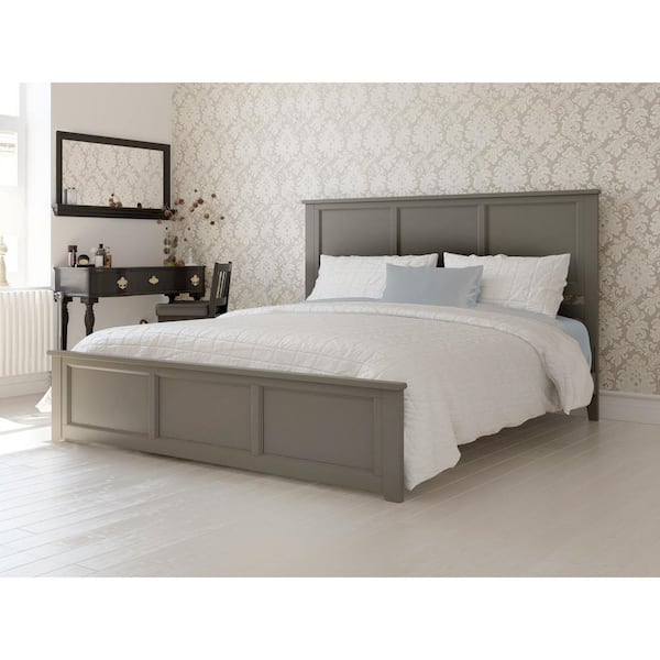 AFI Madison Gray Solid Wood Frame King-Size Low-Profile Platform Bed with Matching Footboard and USB Charger