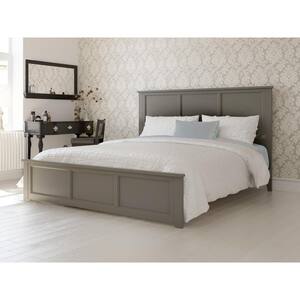 Madison Gray Solid Wood Frame King-Size Low-Profile Platform Bed with Matching Footboard and USB Charger