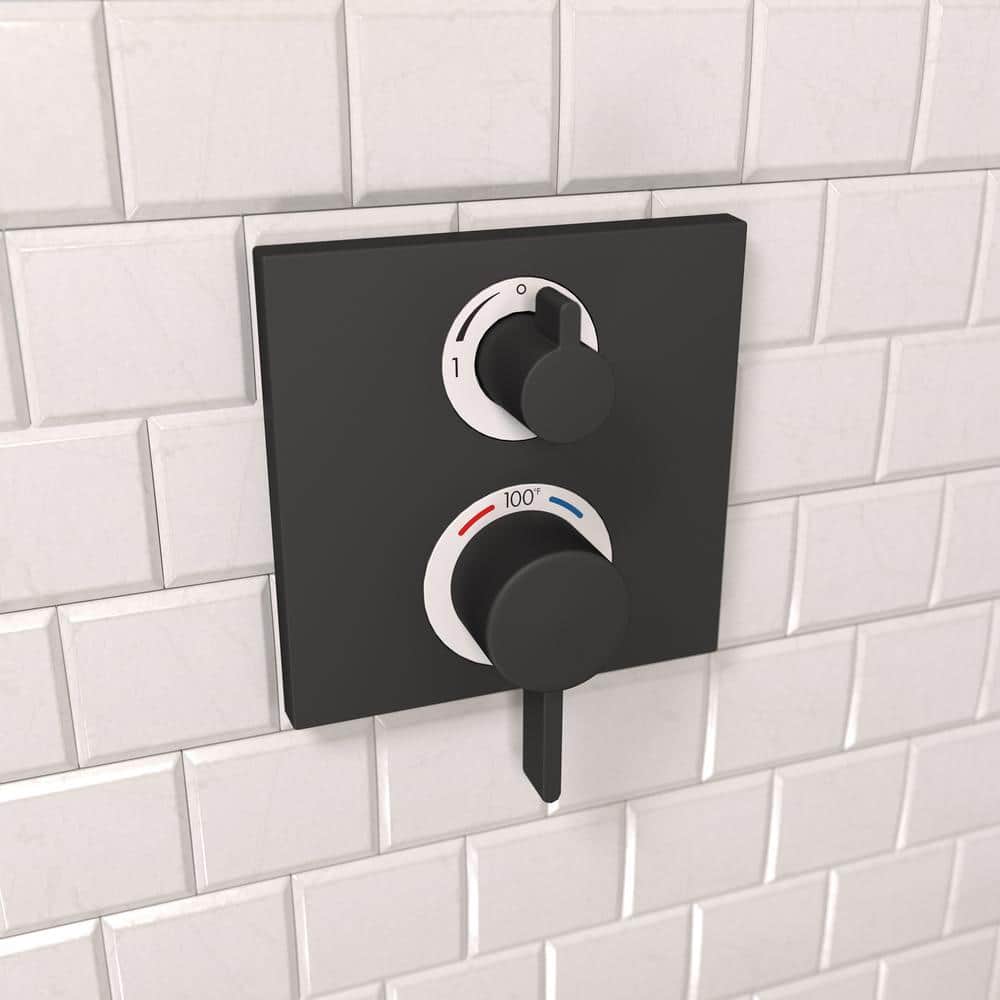 Matte Black Square Thermostatic Shower Valve Trim with Lever
