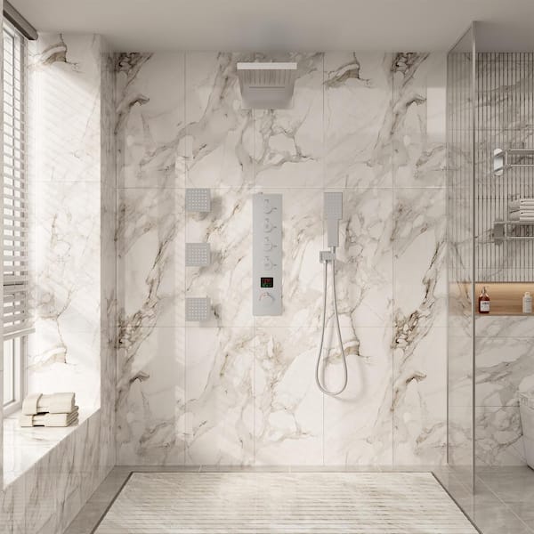 4-Spray Luxury Temperature Display 22 in. Thermostatic Rainfall Dual Shower Heads with 3-Jet in Chrome