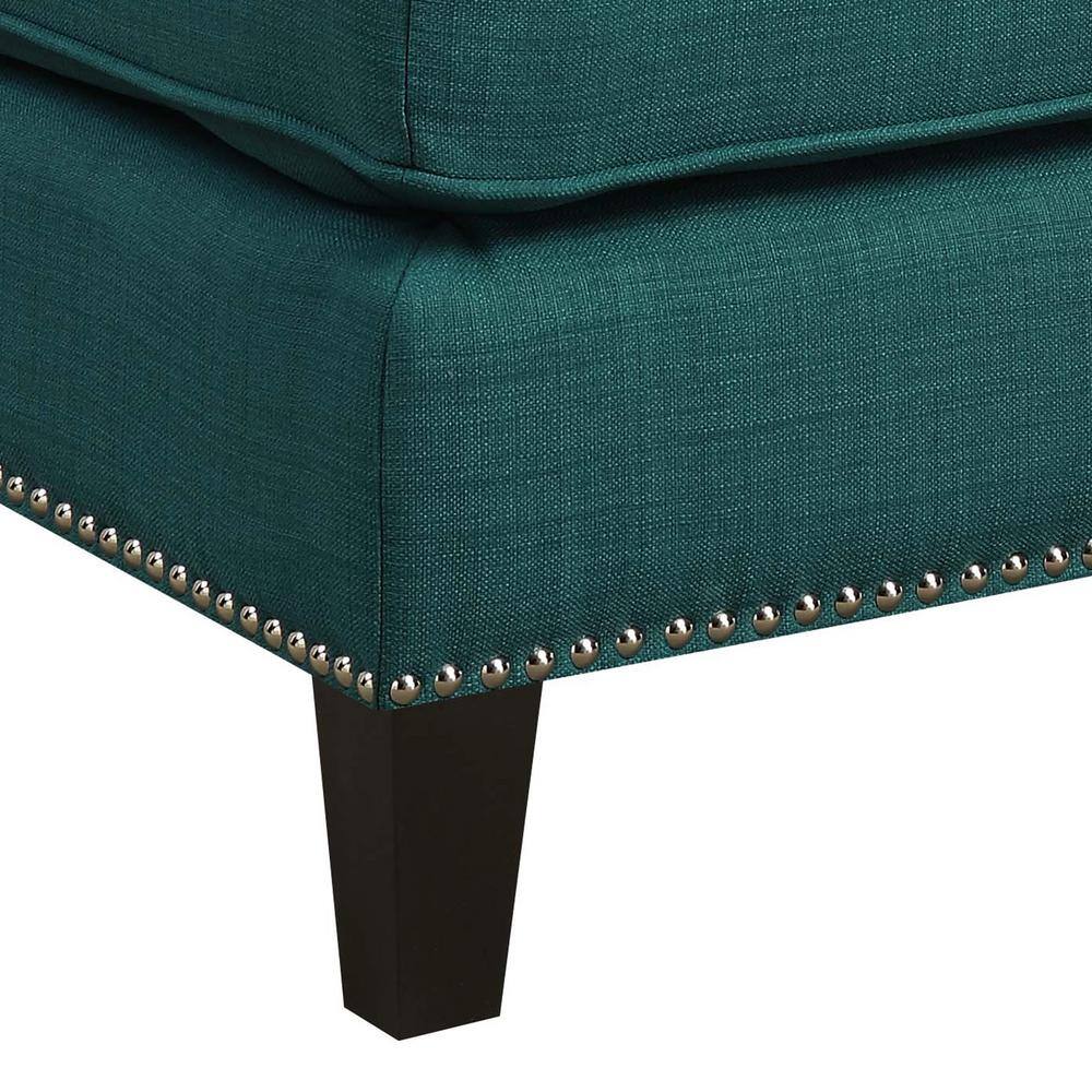 Transitional Tufted Teal Ottoman with Nail Head Trim