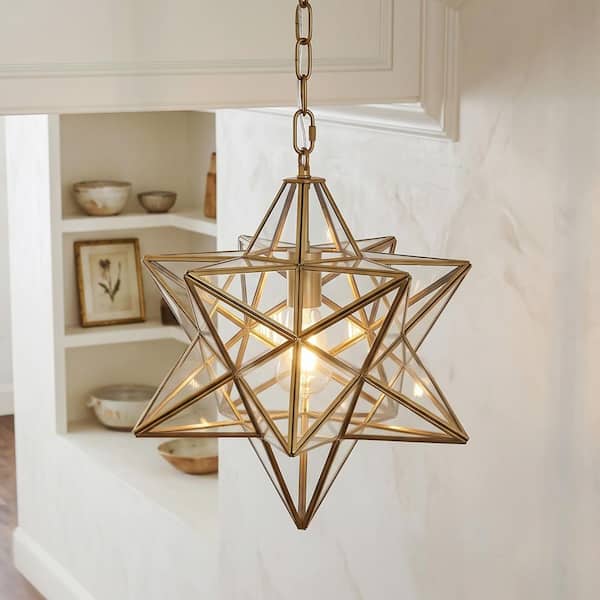 RRTYO Vintage 1-Light 13.8 in. Retro Brass Geometric Moravian Star ...
