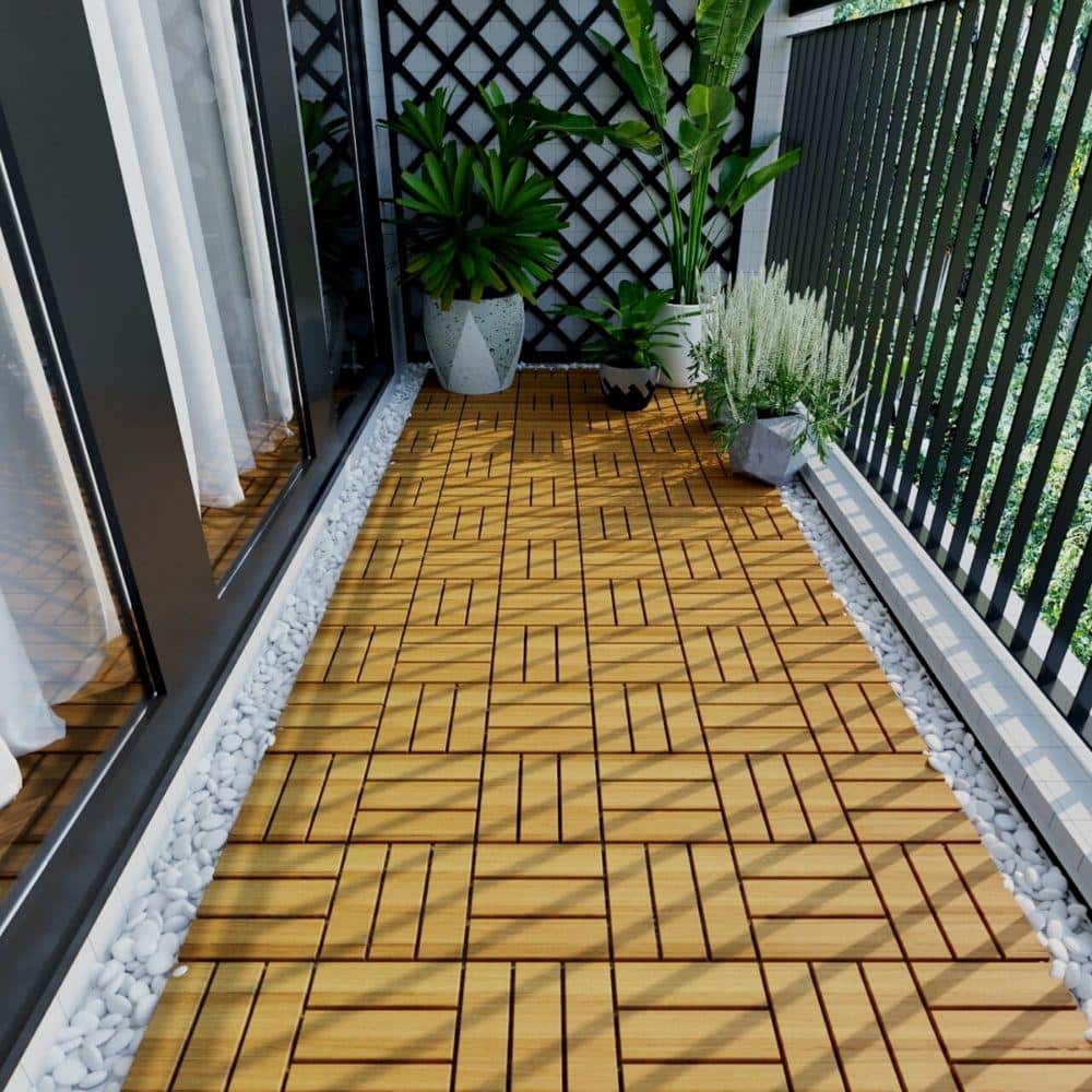 Afoxsos 12 in. x 12 in. Square Teak Wood Interlocking Flooring Tiles  Striped Pattern (Pack of 10 Tiles) DJMX026 - The Home Depot