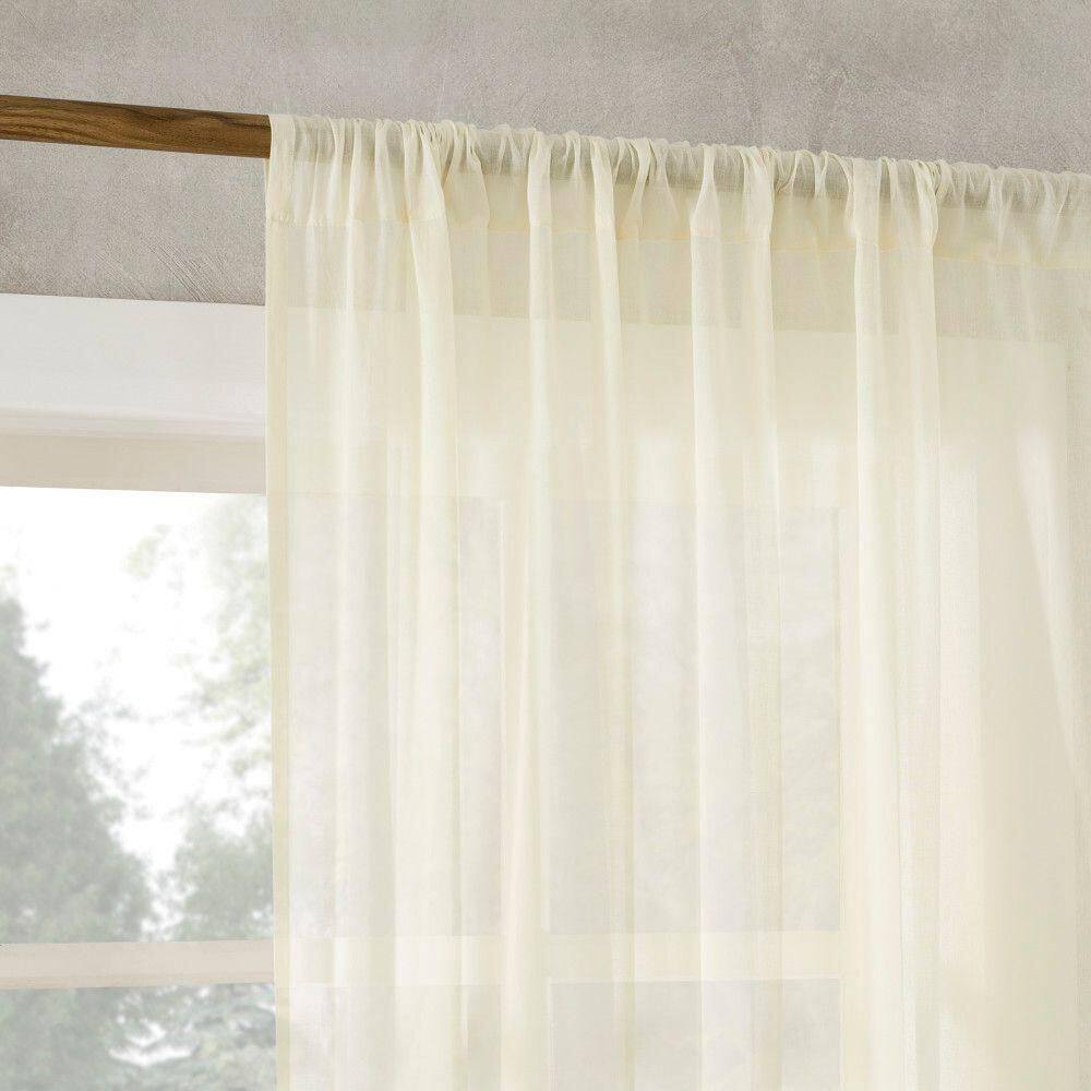 Cream 50" x 63" Cotton Sheer Rod Pocket Curtain Panel