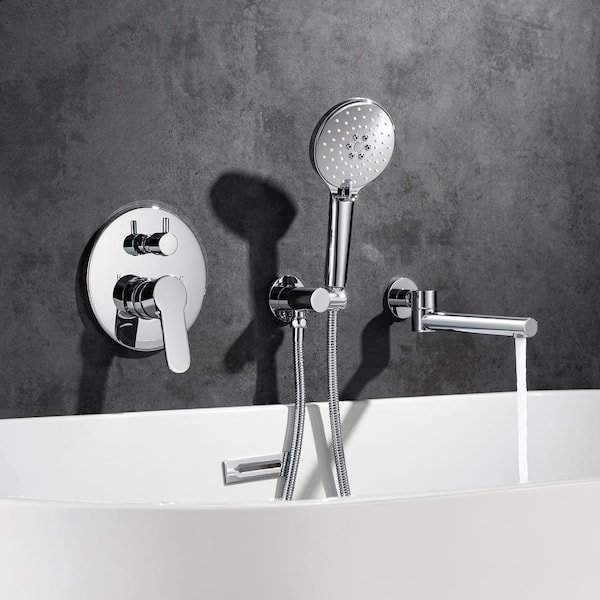 Round Single-Handle Wall Mount Roman Tub Faucet with Swivel Spout in Chrome (Valve Included)