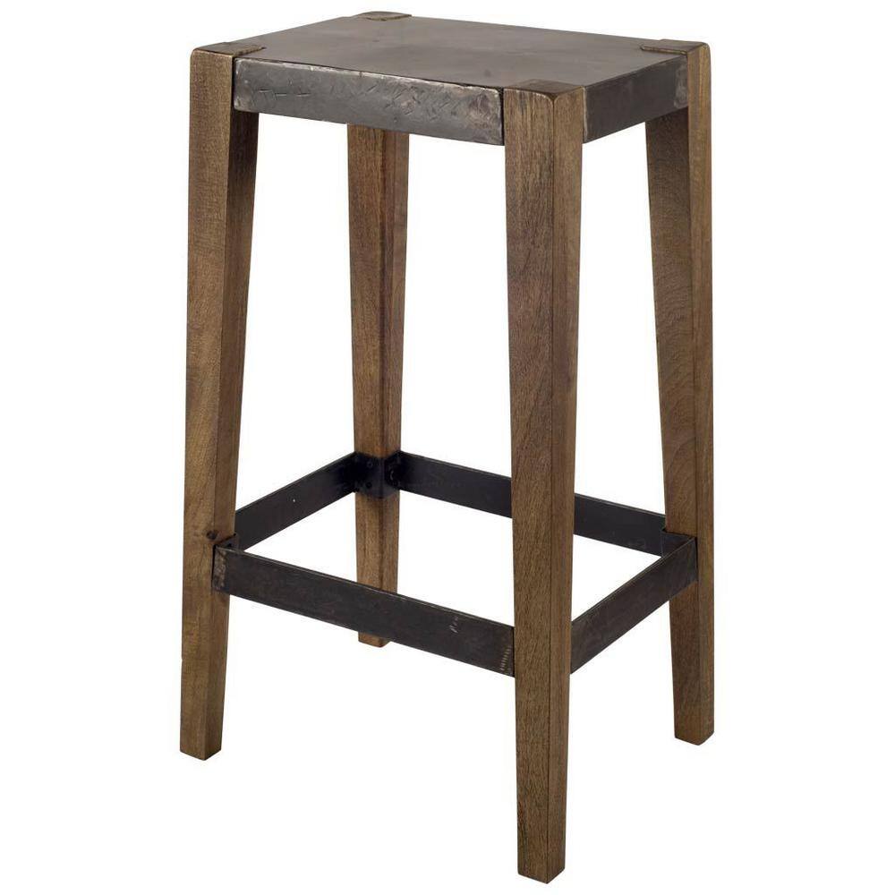 Nell Adjustable Light Brown Mango Wood Bar Stool with Metal Base