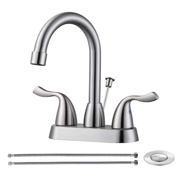 AVITAS Modern Double Handle 4 in. Centerset High Arc Bathroom Faucet with Lift Rod Drain Aaaembly in Brushed Nickel