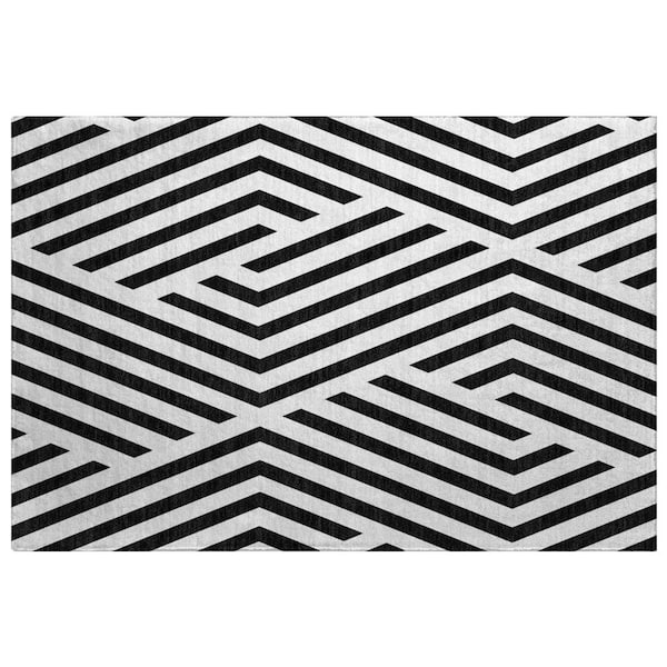 Dream Shag Premium Machine Washable Abstract ADS550 Black 3 ft. x 4 ft. Area Rug