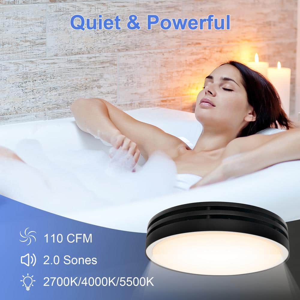 Matte Black Round Bathroom Exhaust Fan with Dimmable LED Light