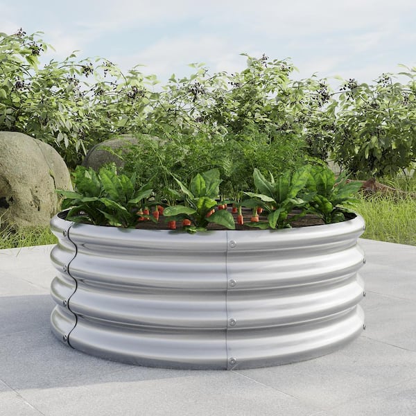 Silver 32 in. x 32 in. x 11 in. Round Galvanized Steel Raised
