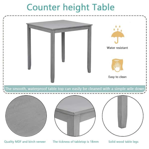 5-Piece Square Gray Wood Top Dining Room Set Seats 4