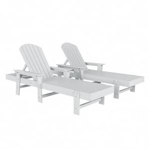 Altura 2-Piece Fade Resistant Classic Adirondack Poly Reclining Outdoor Chaise Lounge Chair with Arms in White