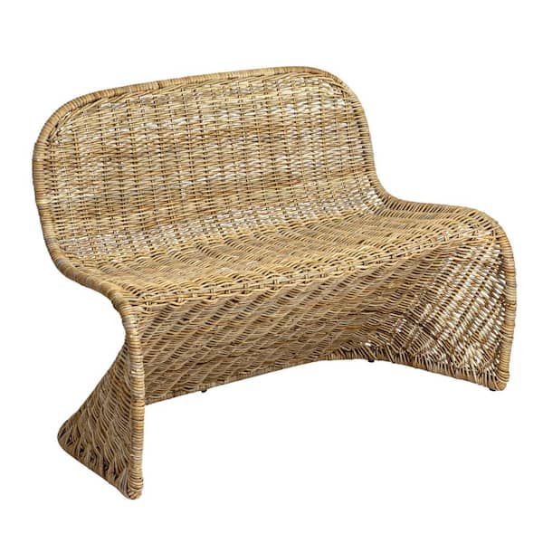 Storied Home Amalfi Natural Dining Bench S-Back with Rattan Kubu Weaving 44.9 in.