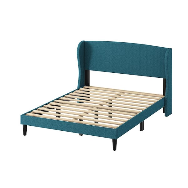 JAYDEN CREATION Eckhard Turquoise Upholstered Wingback Full Platform Bed with Tapered Legs