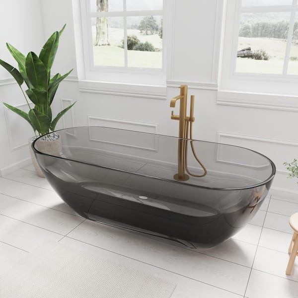 Kylie 69 in. x 29 in. Stone Resin Freestanding Soaking Bathtub in Transparent Gray