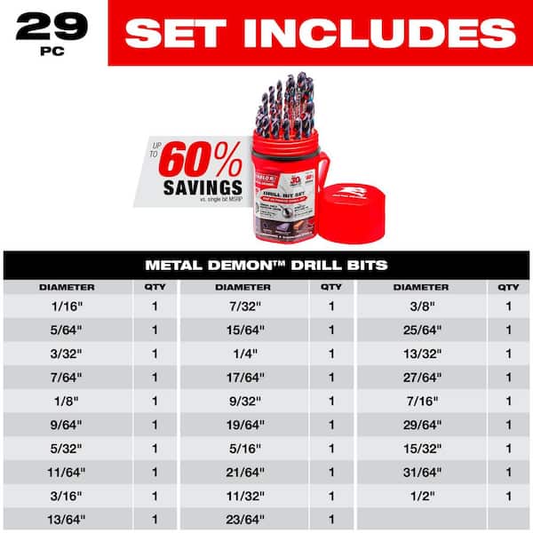 DIABLO Metal Demon Drill Bits Set with Thermos for Mild, Hardened