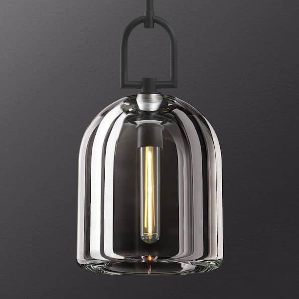 8 in. 1-Light Dimmable Bell K9 Crystal Pendant Light, Black Kitchen Island Chandelier for Living Room, Bedroom, Foyer