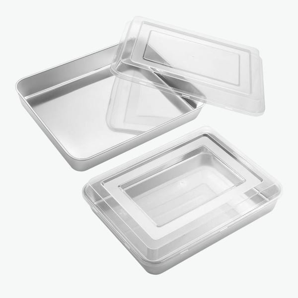3 qt. Stainless Steel Bakeware Lasagna Rectangular Cake Pan Non-Toxic Dishwasher Safe with Lid Cooktop Compatible 2-Pack
