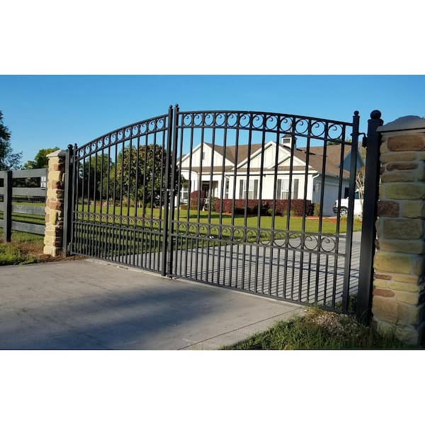 ALEKO 23 ft. x 6 ft. Black Steel Dual Swing Driveway Gate PARIS Style 18 ft. with Pedestrian Gate 5 ft. Fence Gate