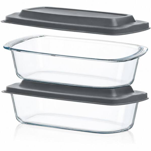 Large 7.6 Cups Glass Loaf Pan Set of 2 with BPA-Free Airtight Lids and Grip Handles for Baking Bread