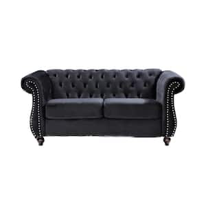 Feinstein 67.6 in. Black Velvet 2-Seater Upholstered Loveseat