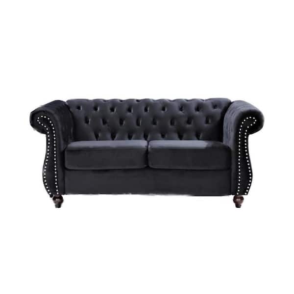 US Pride Furniture Feinstein 67.6 in. Black Velvet 2-Seater Upholstered ...