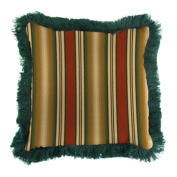 Jordan Manufacturing Sunbrella Weston Ginger Square Outdoor Throw Pillow with Forest Green Fringe