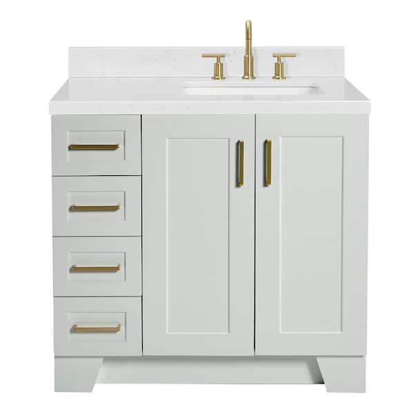 Taylor 36 in. Single Sink Freestanding Bathroom Vanity in Gray with Carrara White Quartz Top