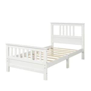 43.3 in. W Twin Size Wood Bed Frame Platform Bed Frame White Platform Bed with Headboard and Wood Slat Support for Kids