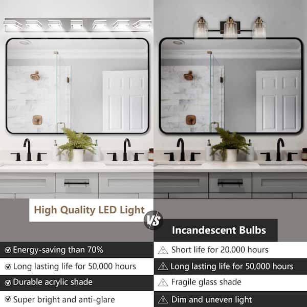 45.3 in. 7-Light Bright Silver LED Modern Acrylic Bathroom Vanity Light Fixtures, Matte Black Modern Wall Lighting