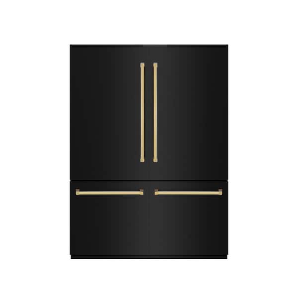 ZLINE Kitchen and Bath 60 in. 32.2 cu. ft. Built-in Bottom Freezer Refrigerator in Black Stainless with Graphite Gray Interior and Gold Accents