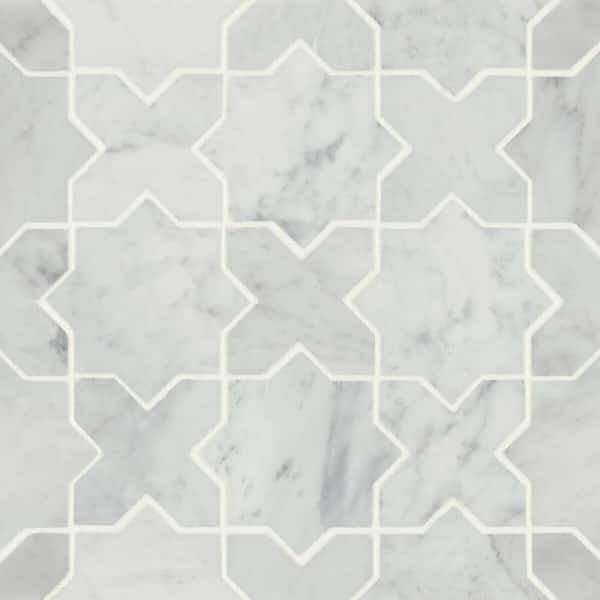 Bedrosians Monet Square 4 in. x 4 in. Honed White Carrara Marble Mosaic Tile (5.1 sq. ft./Case)