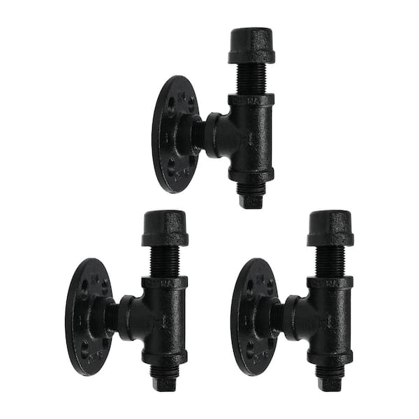 Pipe Decor Wall Mounted Robe and Towel Hook Kit Sest of 3 in Black Electroplated Iron