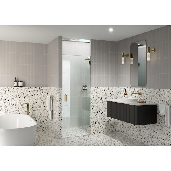 Glass Warehouse 27 in. W x 78 in. H Pivot/Hinged Frameless Shower Door in Polished Brass - Door Only - Width Adj 27.375 - 27.775