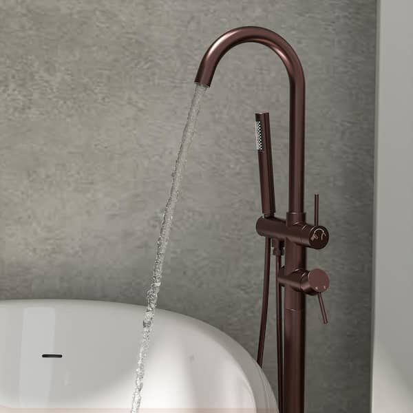 Single-Handle Freestanding Floor Mount Tub Faucet Bathtub Filler with Hand Shower in Oil Rubbed Bronze