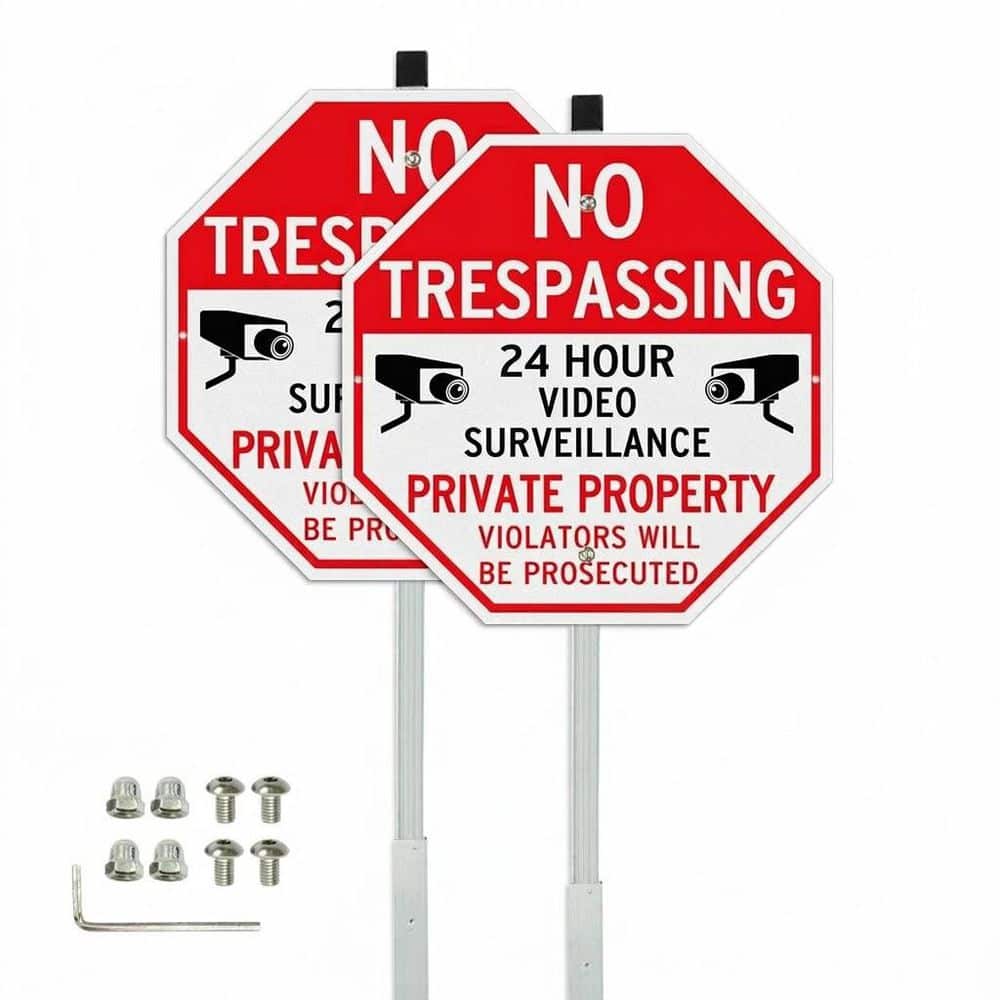 "12""x12"" Aluminum No Trespassing Private Property Video Surveillance Sign with 36"" Stake Waterproof Weatherproof 2 Pack" price history on PriceWatchPro