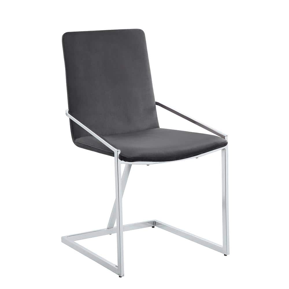 Acme Furniture Zlatan Gray Velvet and Chrome Finish Linen Side