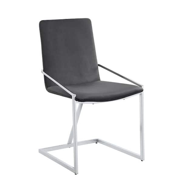 Acme Furniture Zlatan Gray Velvet and Chrome Finish Linen Side Chair Set of 2 with No Additional Features