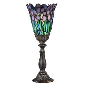 Meadowbrook 15.5 in. Antique Brass Accent Lamp with Hand Blown Art Glass Shade