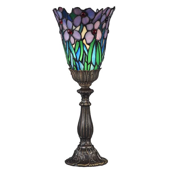 Springdale Lighting Meadowbrook 15.5 in. Antique Brass Accent Lamp with Hand Blown Art Glass Shade