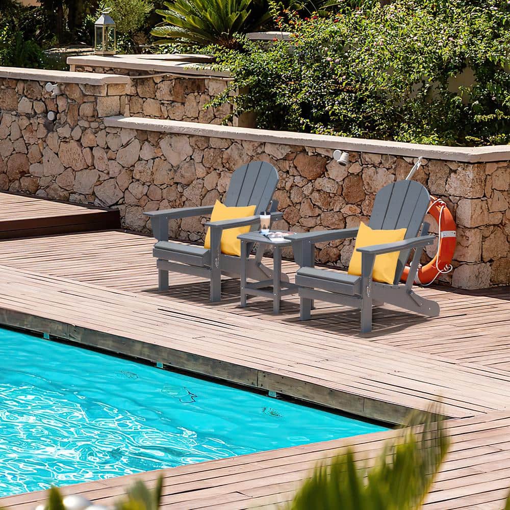 3 Piece Plastic Adirondack Patio Conversation Chair Table Set Folding Seat 