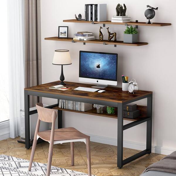 Desk Computer Small Study table black Wood & Metal For Office Bedroom PC laptop 