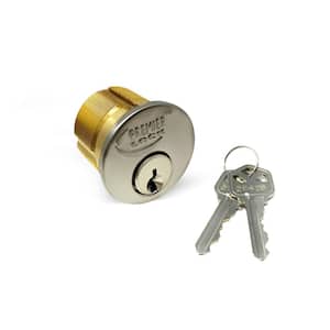 1 in. Solid Brass Mortise Cylinder with Stainless Steel Finish, KW1 (Pack of 2, Keyed Alike)